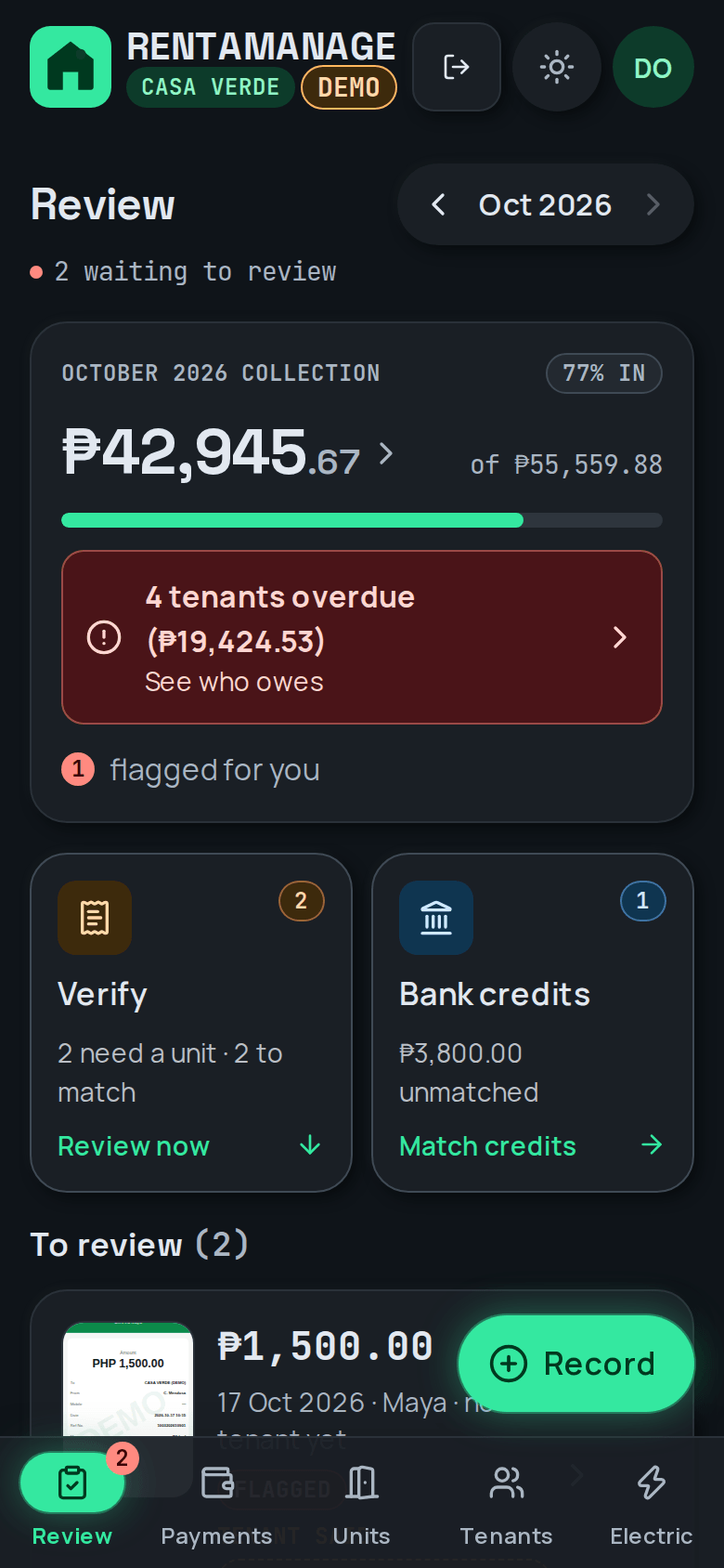 Review: receipts waiting to be assigned