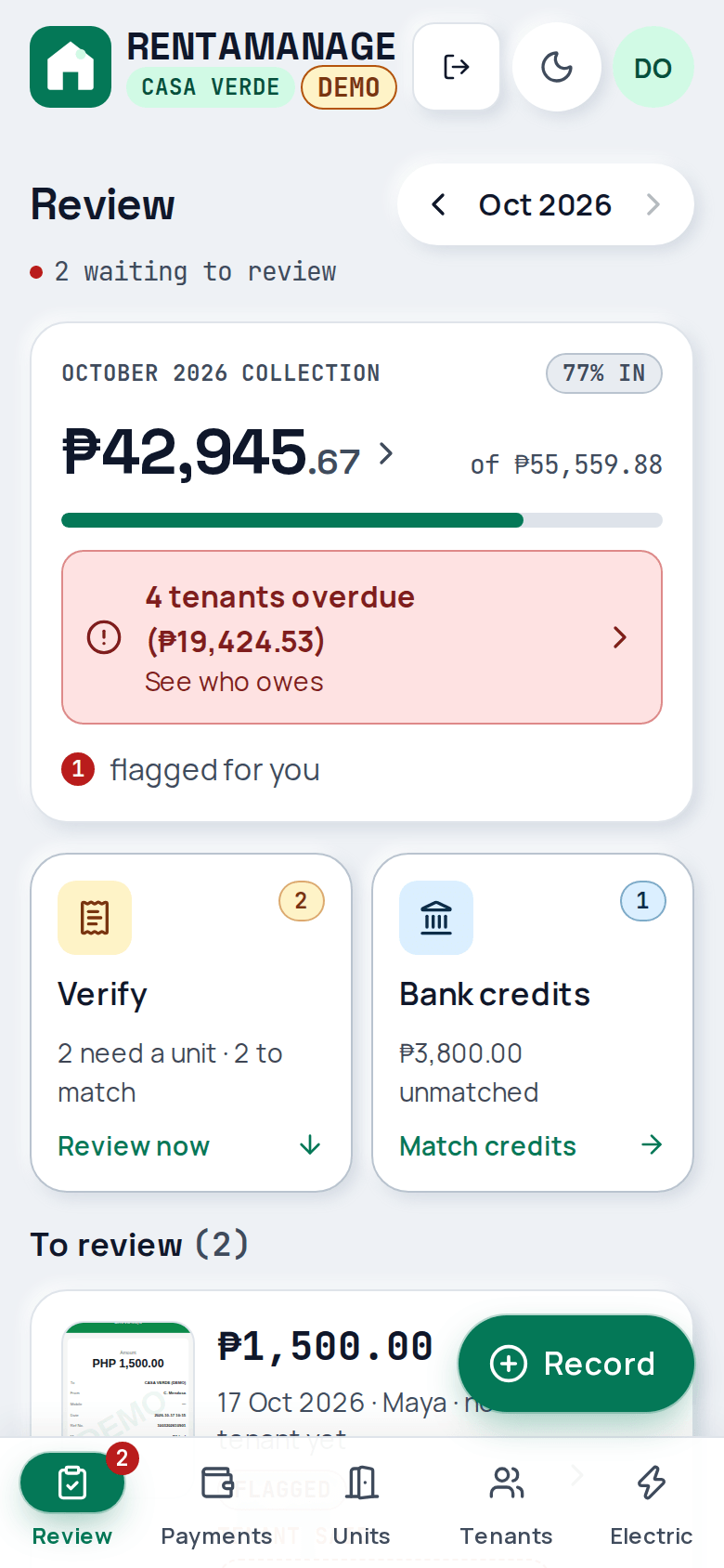 Review: receipts waiting to be assigned